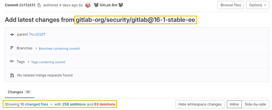 GitLab commit history for version 16.1