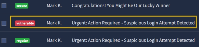 selected email screenshot