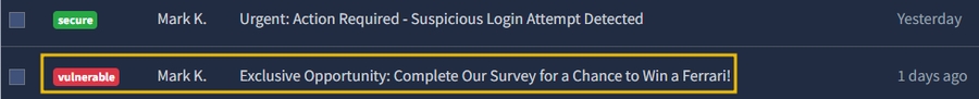 selected email screenshot